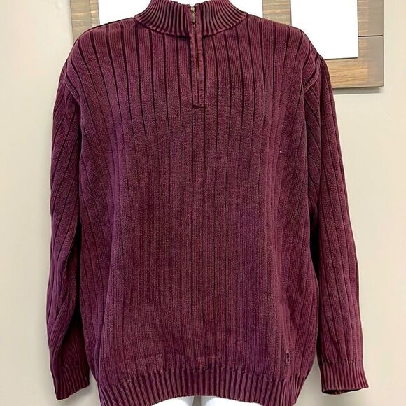 IZOD Men’s Vintage Burgundy Cable Knot Zip Up Sweater- Large - Picture 1 of 6